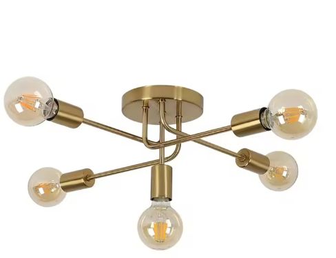 Retro Gouden Plafondlamp – 5-lichts E27 Industriële Kroonluchter