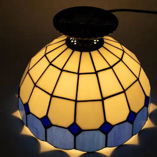Ronde Plafondlamp Wit & Blauw – Rustieke E27 Binnenverlichting