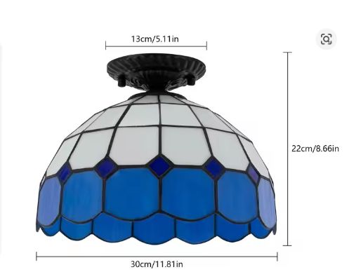 Ronde Plafondlamp Wit & Blauw – Rustieke E27 Binnenverlichting