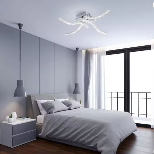 Moderne LED Plafondlamp – 32W, 4-lichts Golvend Design, Chroom