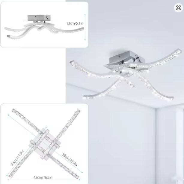 Moderne LED Plafondlamp – 32W, 4-lichts Golvend Design, Chroom