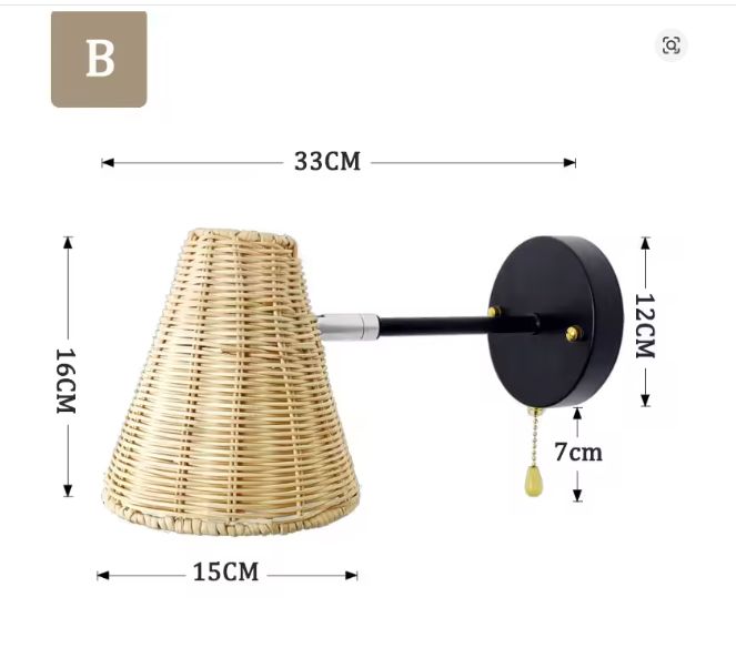 Retro Rotan Wandlamp – Handgeweven LED Wandkandelaar met Schakelaar