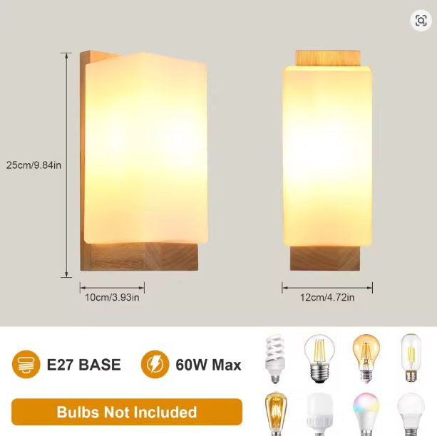 Moderne Houten Wandlamp – Minimalistisch Design met Glazen Kap, E27