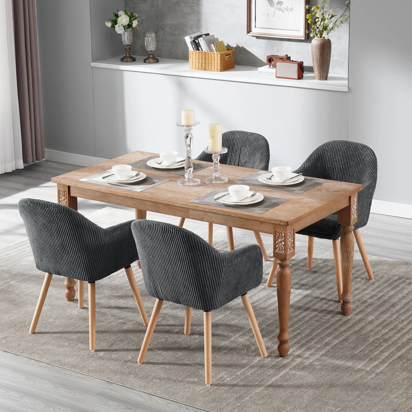 Moderne Eetkamerstoel met Armleuningen – Gestoffeerde Corduroy Keukenstoel – Scandinavisch Design – Comfortabele Rugleuning – Meerdere Kleuren