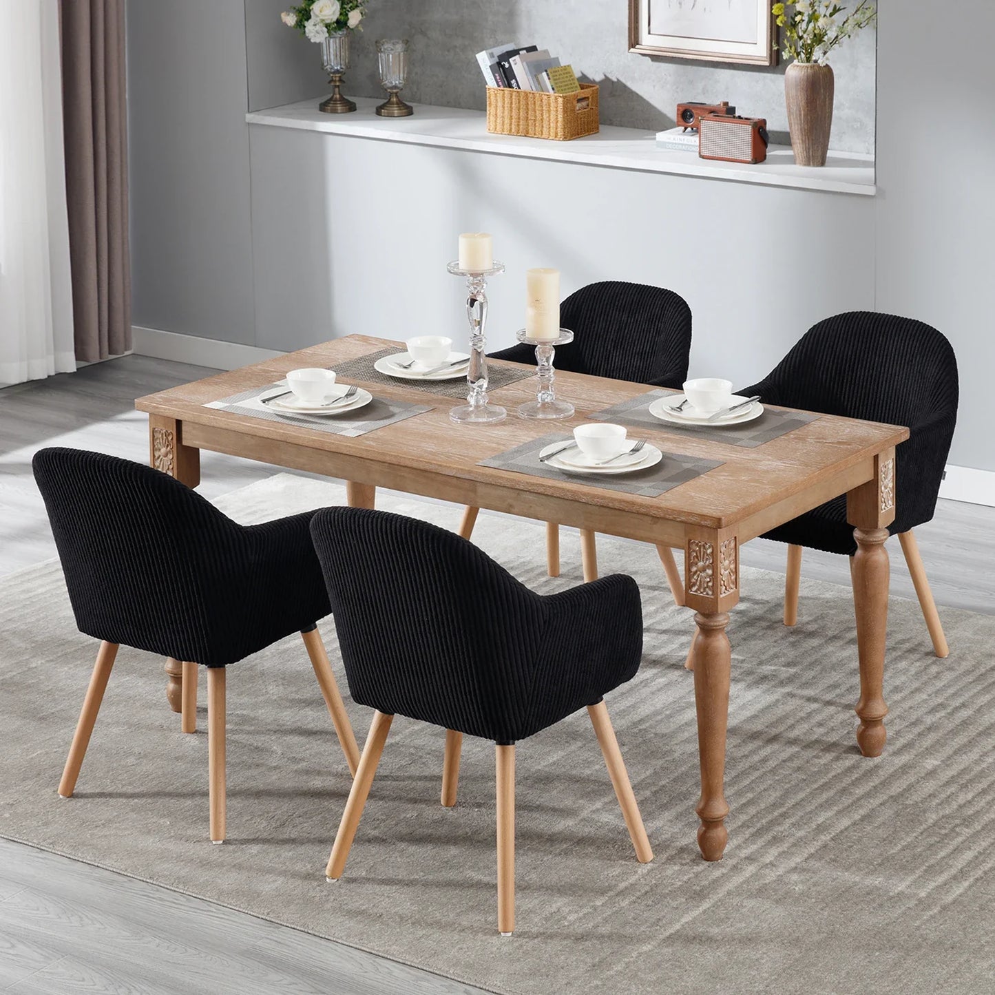 Moderne Eetkamerstoel met Armleuningen – Gestoffeerde Corduroy Keukenstoel – Scandinavisch Design – Comfortabele Rugleuning – Meerdere Kleuren