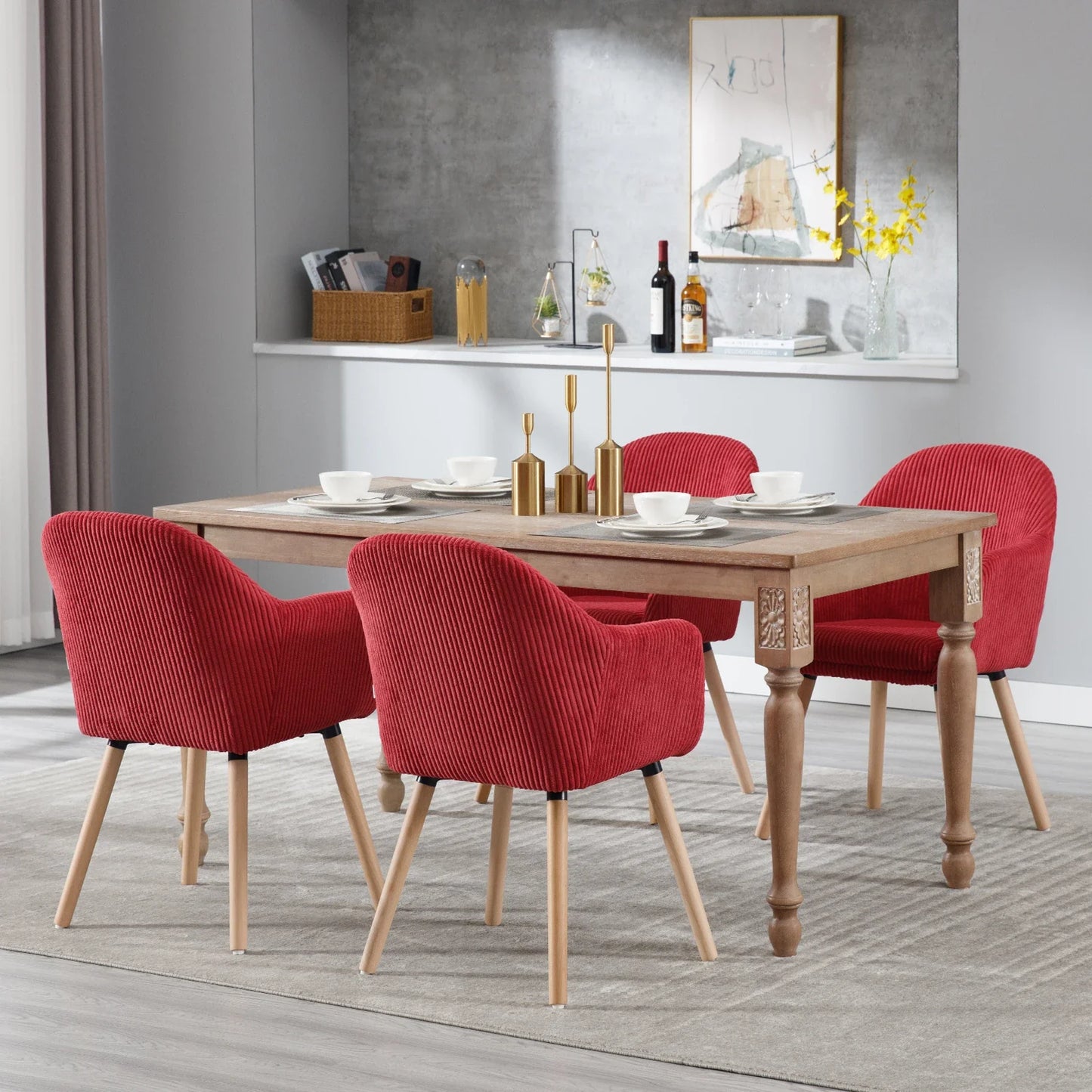 Moderne Eetkamerstoel met Armleuningen – Gestoffeerde Corduroy Keukenstoel – Scandinavisch Design – Comfortabele Rugleuning – Meerdere Kleuren