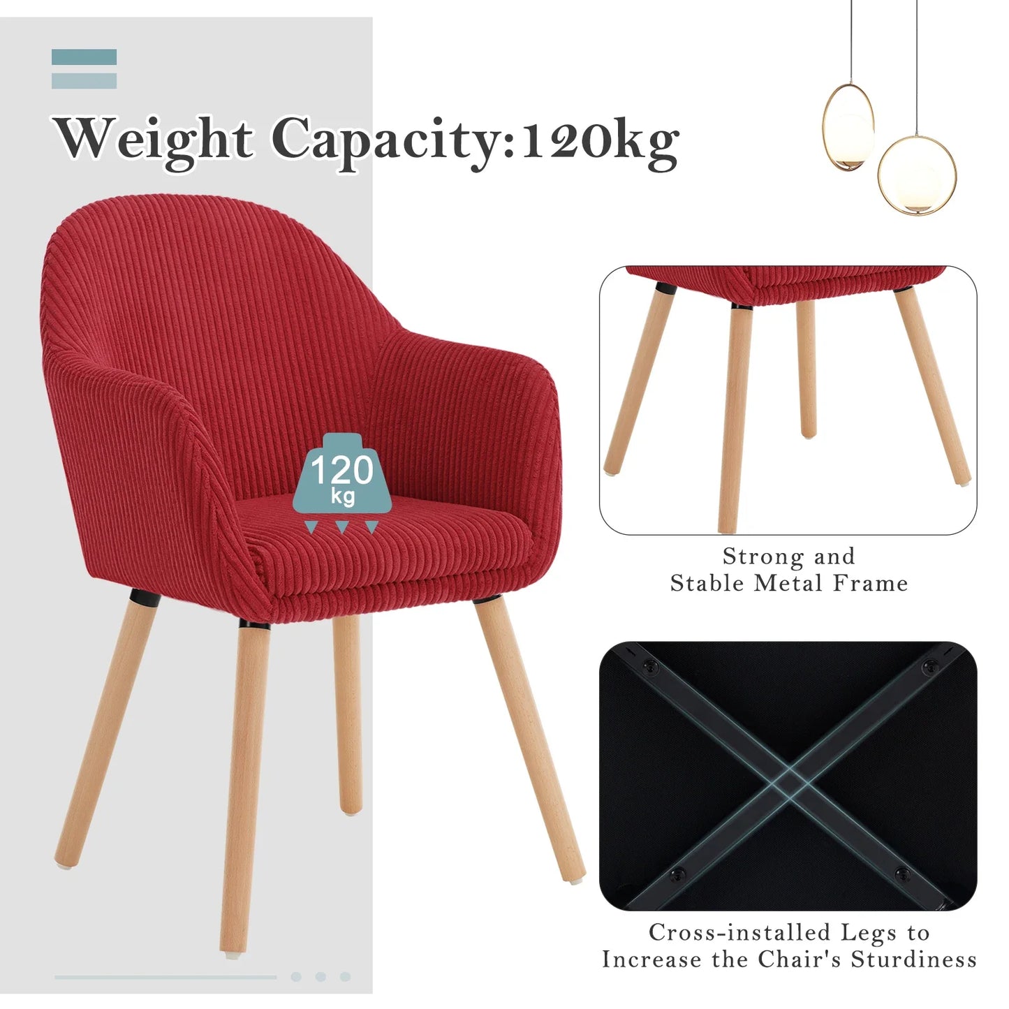 Moderne Eetkamerstoel met Armleuningen – Gestoffeerde Corduroy Keukenstoel – Scandinavisch Design – Comfortabele Rugleuning – Meerdere Kleuren