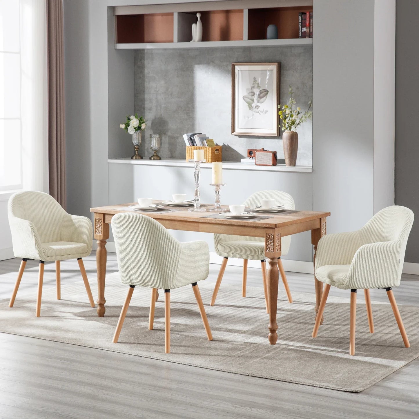 Moderne Eetkamerstoel met Armleuningen – Gestoffeerde Corduroy Keukenstoel – Scandinavisch Design – Comfortabele Rugleuning – Meerdere Kleuren
