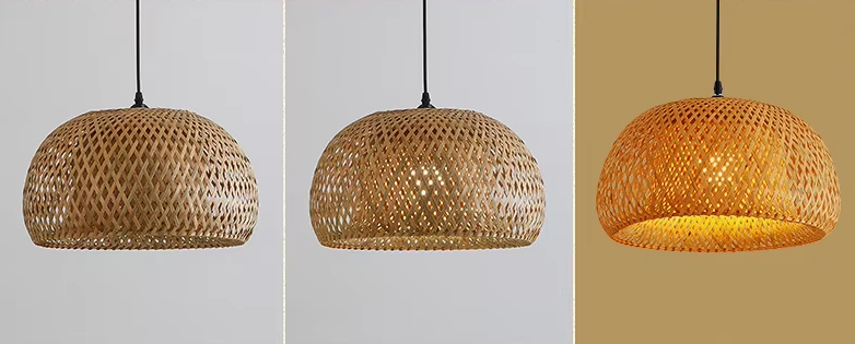 Boho Plafondlamp - Natuurlijke Bamboe en Rotan Plafondlamp - Handgeweven Designlamp