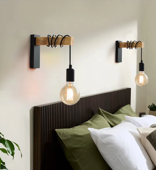 Pankson Retro Houten LED Wandlamp - E27 - Industriële Loft Stijl