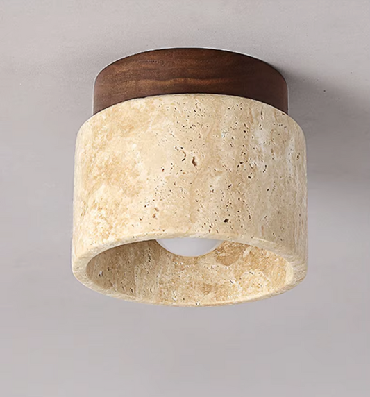 Inase Wabi-Sabi Plafondlamp van Travertijn en Hout