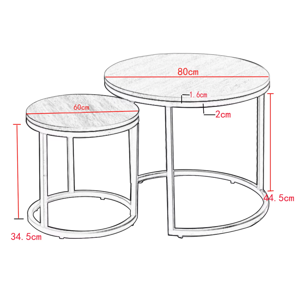 2-Delige Marmeren Textuur Salontafel Set – Goud en Wit