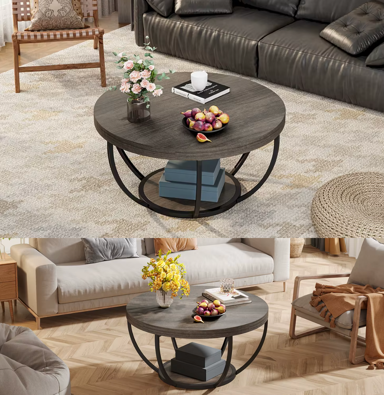 2-Laags Ronde Salontafel – Industriële Stijl