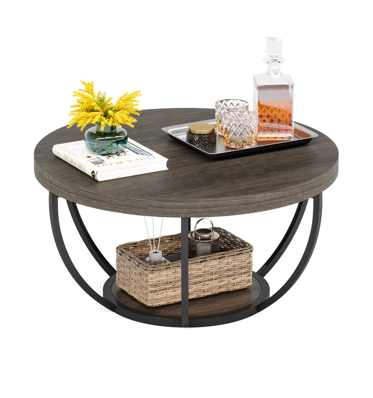 2-Laags Ronde Salontafel – Industriële Stijl