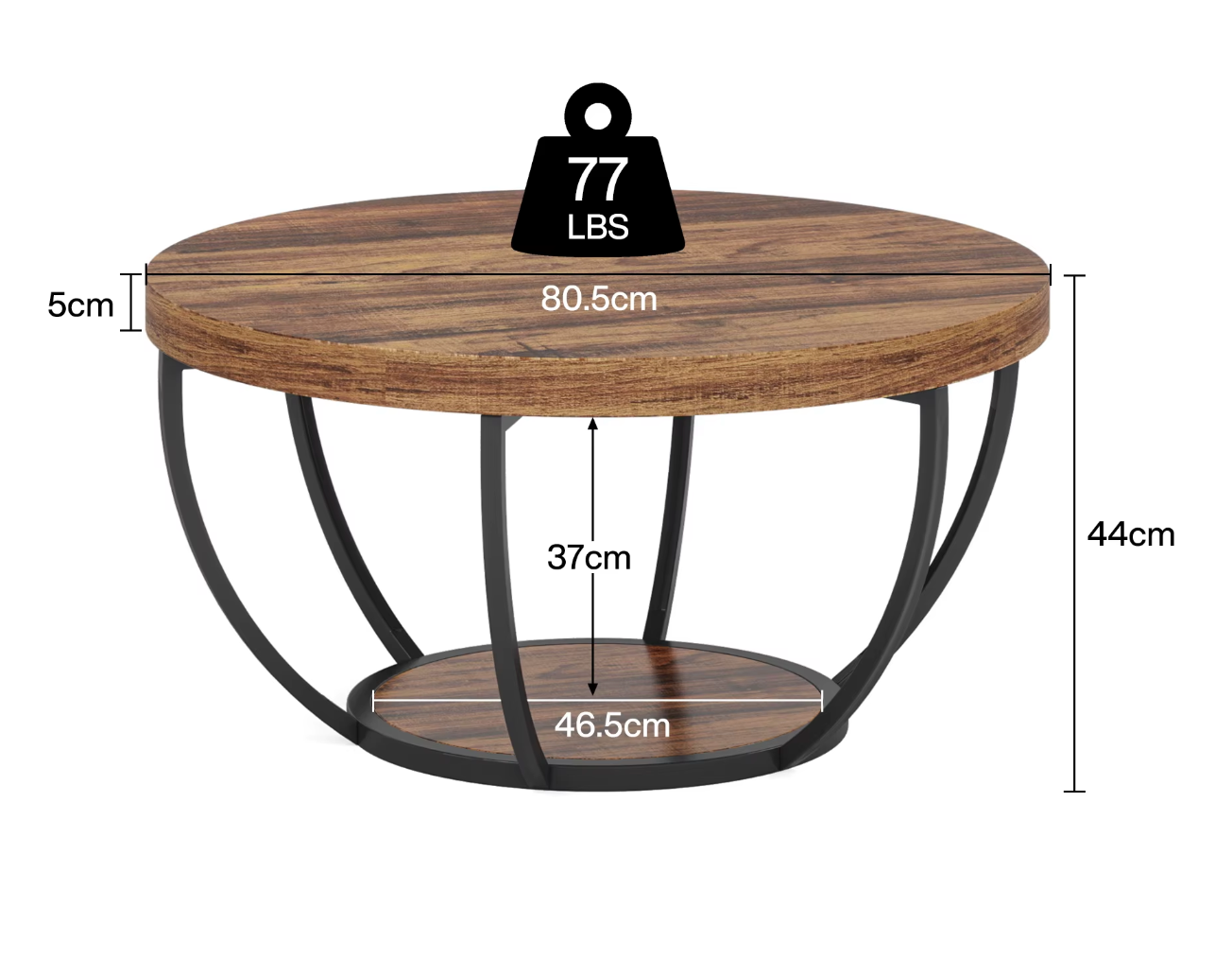 2-Laags Ronde Salontafel – Industriële Stijl