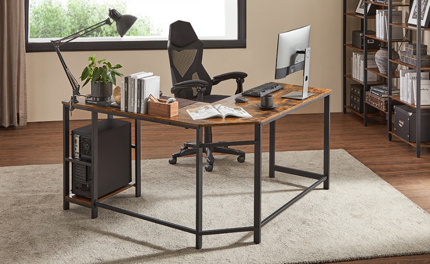 Sedia L-vormig Hoekbureau met 2 Planken – Vintage Bruin-Zwart