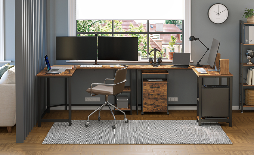 Sedia L-vormig Hoekbureau met 2 Planken – Vintage Bruin-Zwart