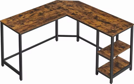 Sedia L-vormig Hoekbureau met 2 Planken – Vintage Bruin-Zwart