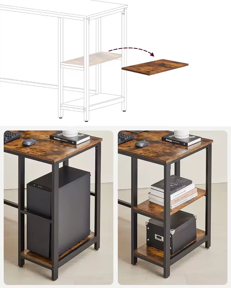 Sedia L-vormig Hoekbureau met 2 Planken – Vintage Bruin-Zwart