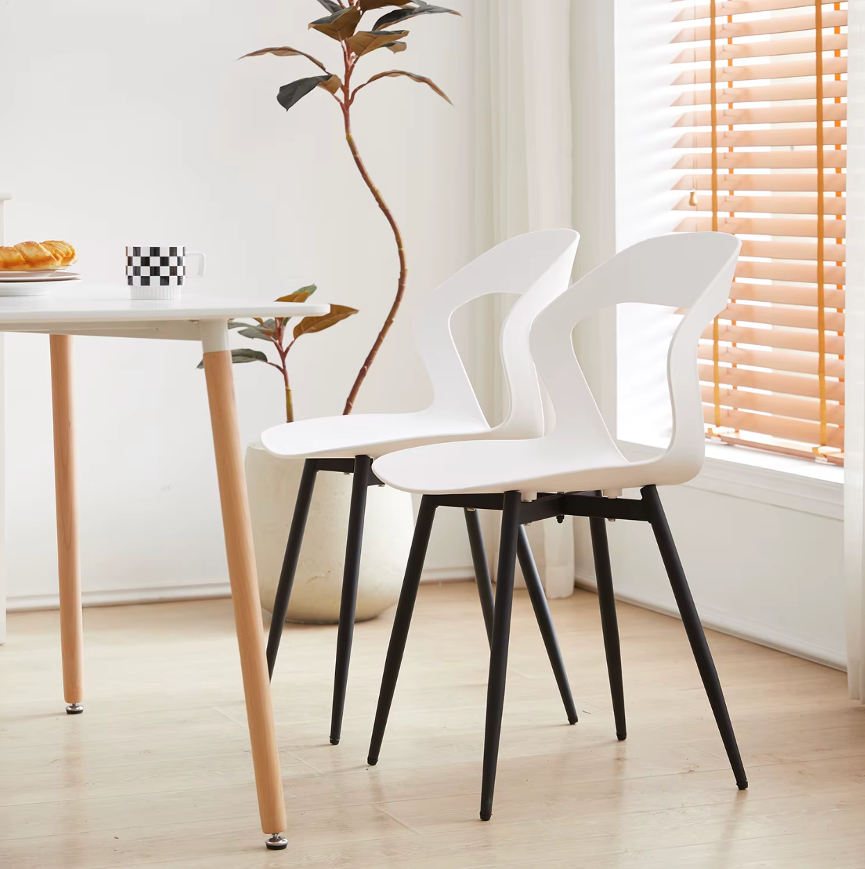 Set van 6 Scandinavische Eetkamerstoelen – Stijlvolle en Comfortabele Stoelen met Metalen Poten (Zwart/Grijs/Wit)