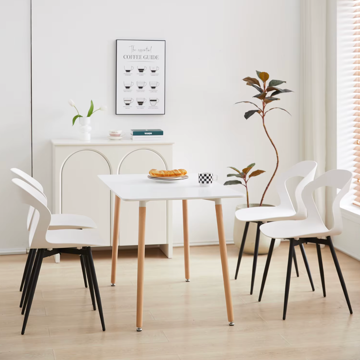 Set van 6 Scandinavische Eetkamerstoelen – Stijlvolle en Comfortabele Stoelen met Metalen Poten (Zwart/Grijs/Wit)