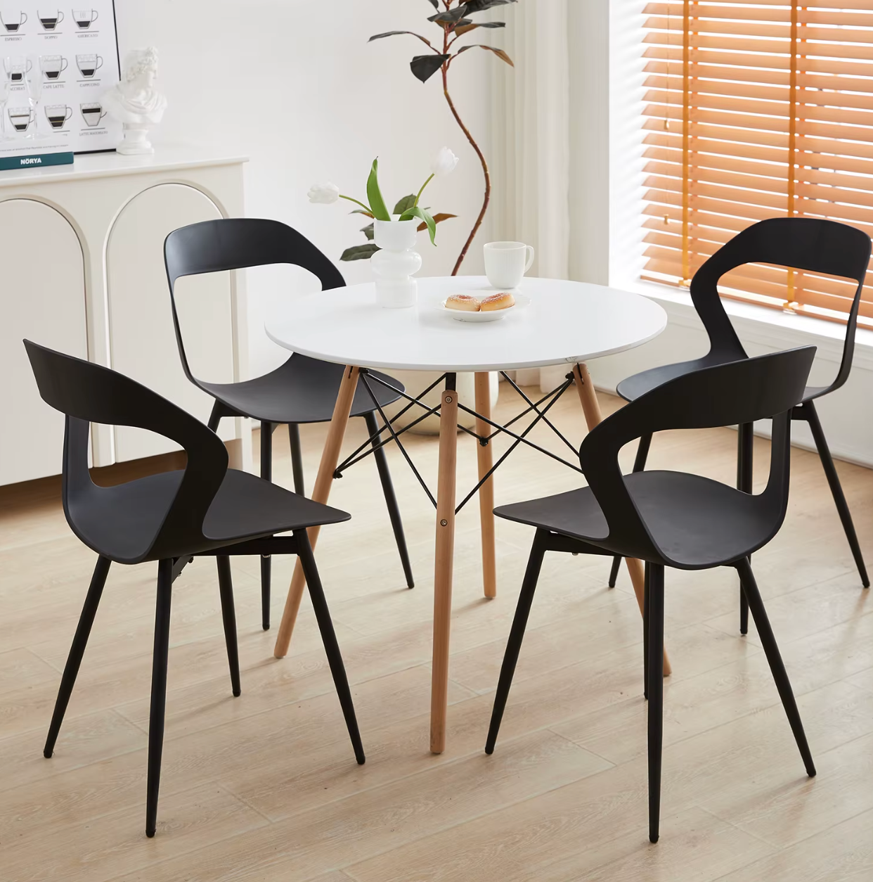 Set van 6 Scandinavische Eetkamerstoelen – Stijlvolle en Comfortabele Stoelen met Metalen Poten (Zwart/Grijs/Wit)