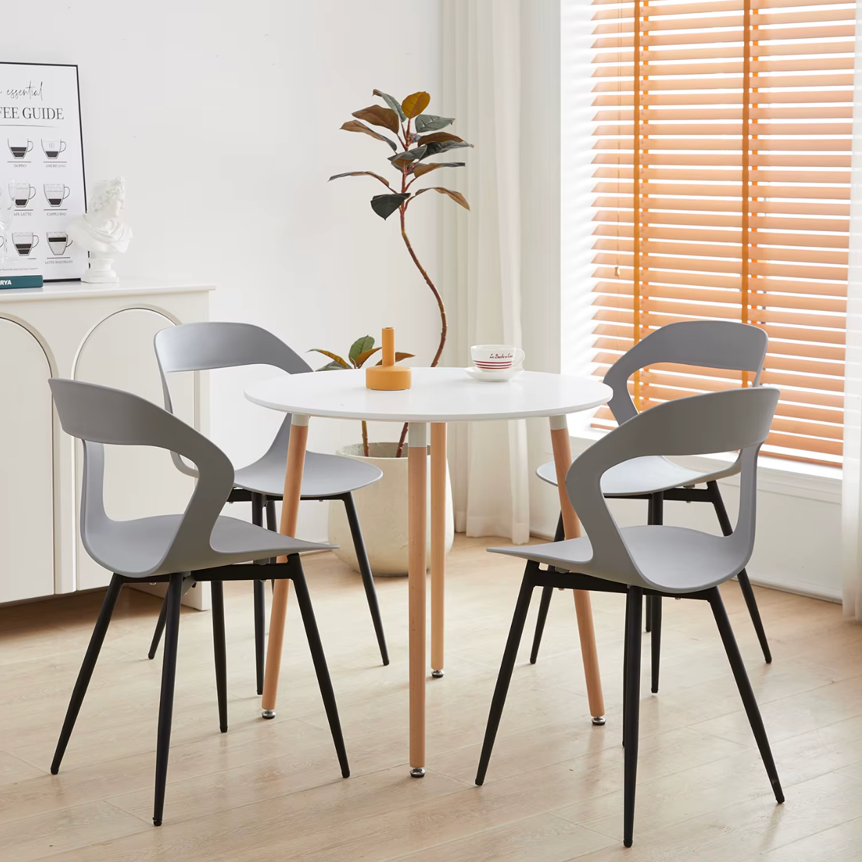 Set van 6 Scandinavische Eetkamerstoelen – Stijlvolle en Comfortabele Stoelen met Metalen Poten (Zwart/Grijs/Wit)