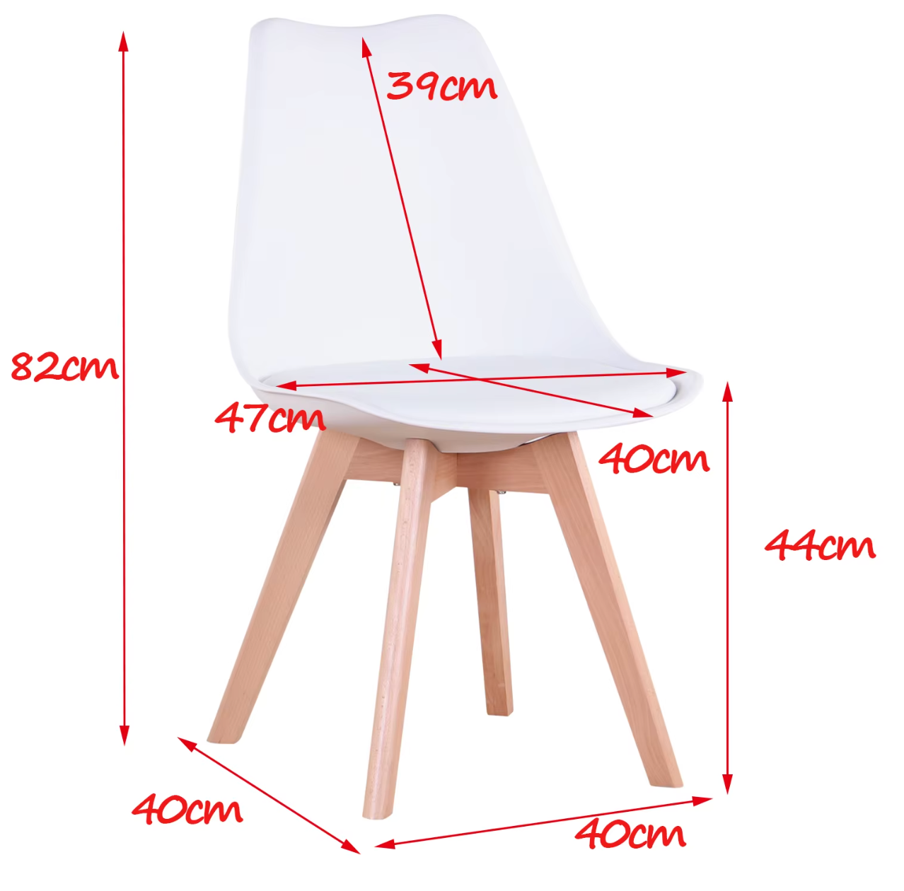 Set van 4/6 Scandinavische Stoelen Wit – PU-Lederen Zitting & Beukenhouten Poten