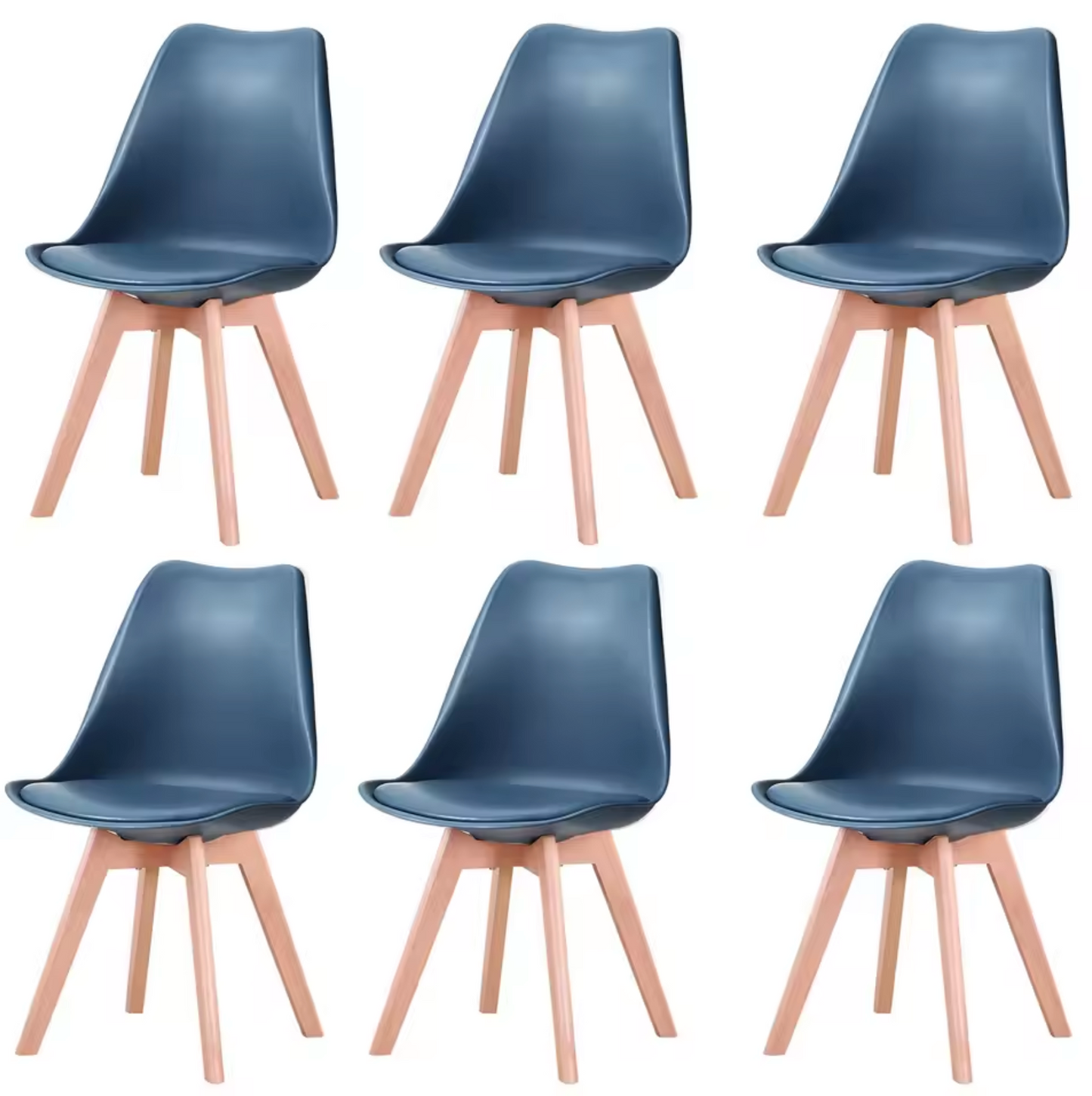 Set van 6 Scandinavische Eetkamerstoelen – PU-Lederen Zitting & Beukenhouten Poten