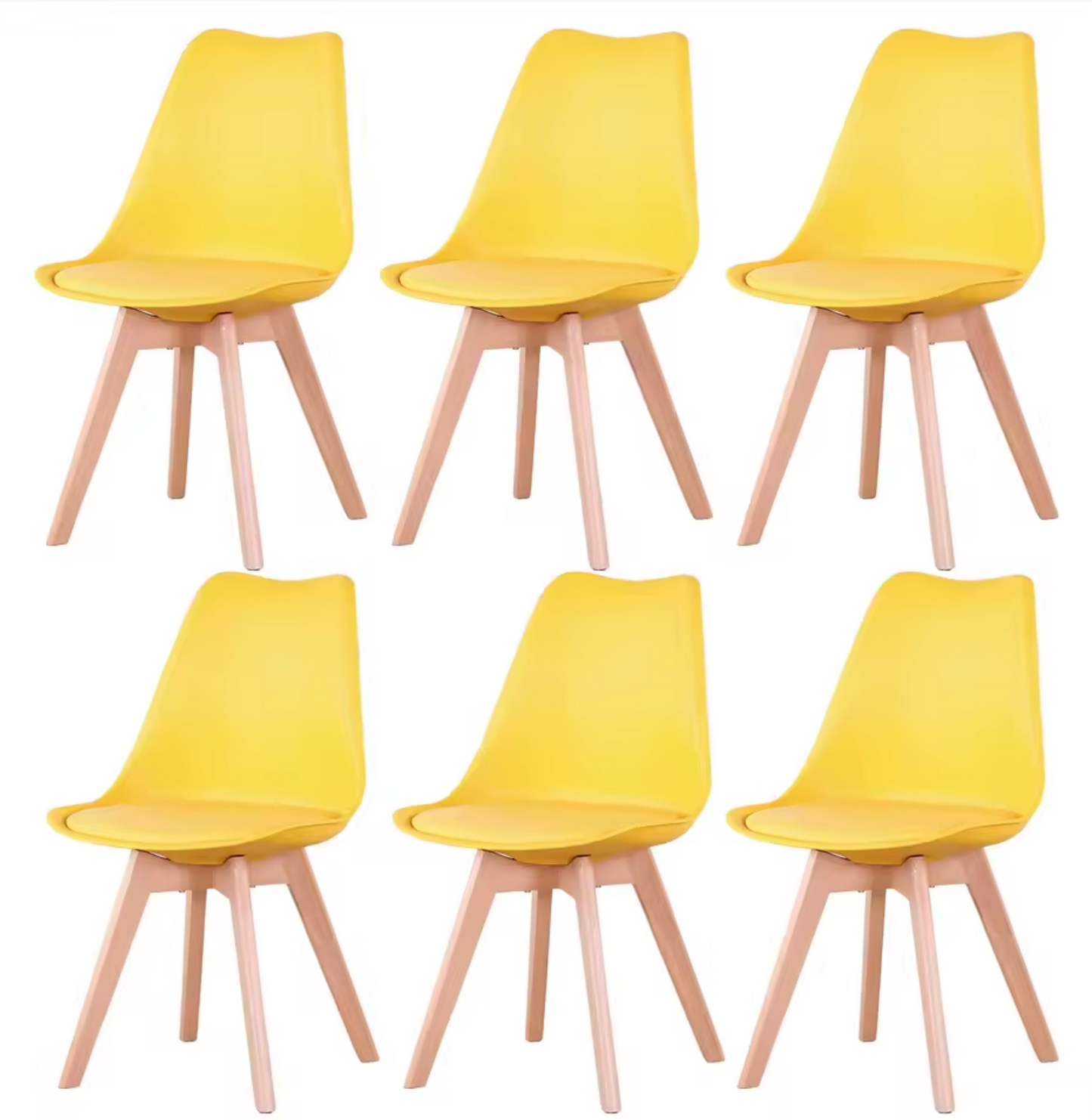 Set van 6 Scandinavische Eetkamerstoelen – PU-Lederen Zitting & Beukenhouten Poten