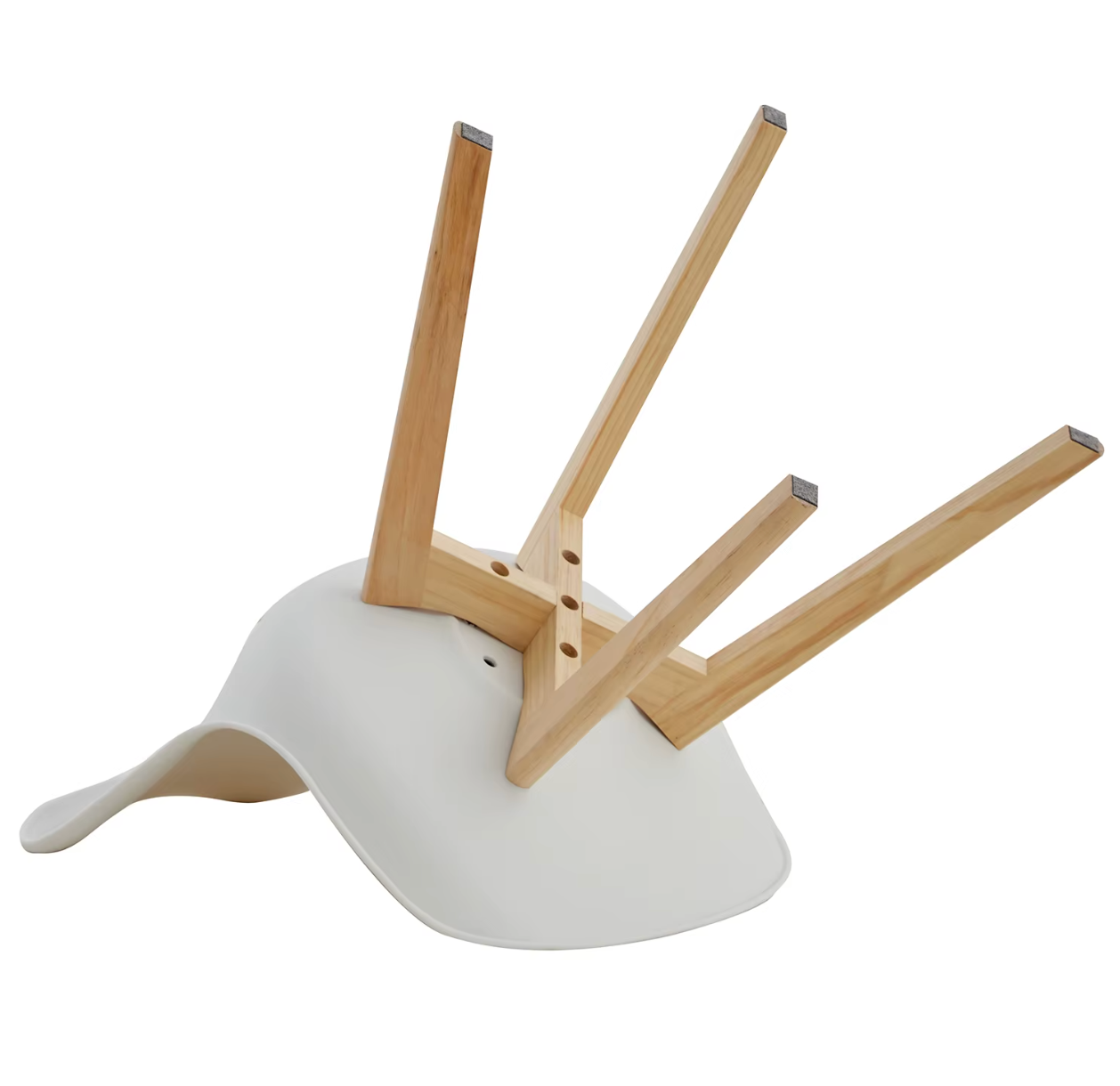 Set van 4/6 Scandinavische Stoelen Wit – PU-Lederen Zitting & Beukenhouten Poten