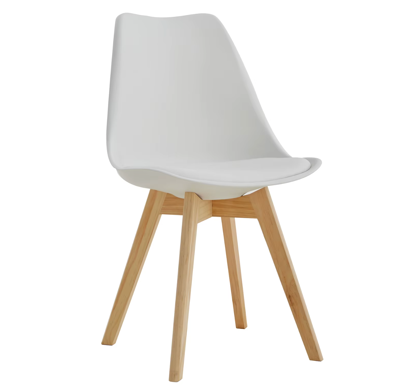 Set van 4/6 Scandinavische Stoelen Wit – PU-Lederen Zitting & Beukenhouten Poten