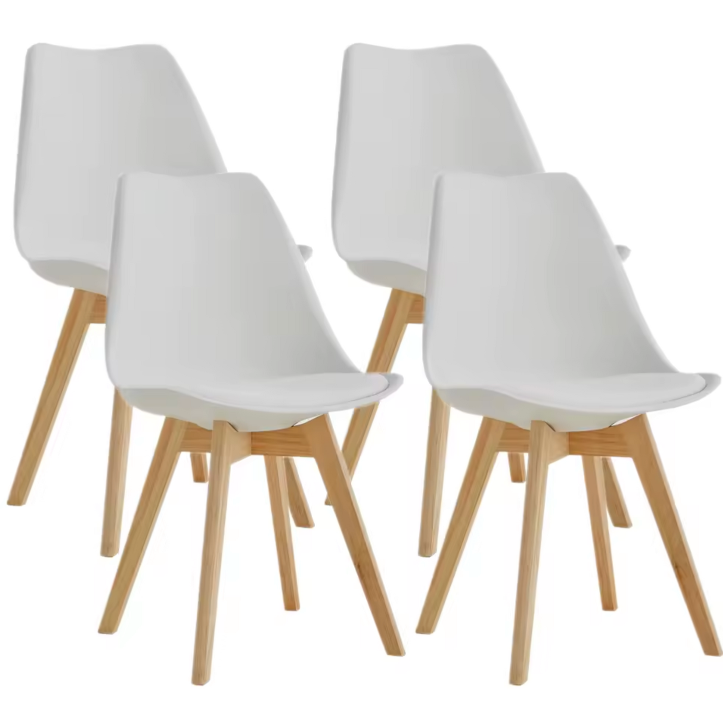 Set van 4/6 Scandinavische Stoelen Wit – PU-Lederen Zitting & Beukenhouten Poten