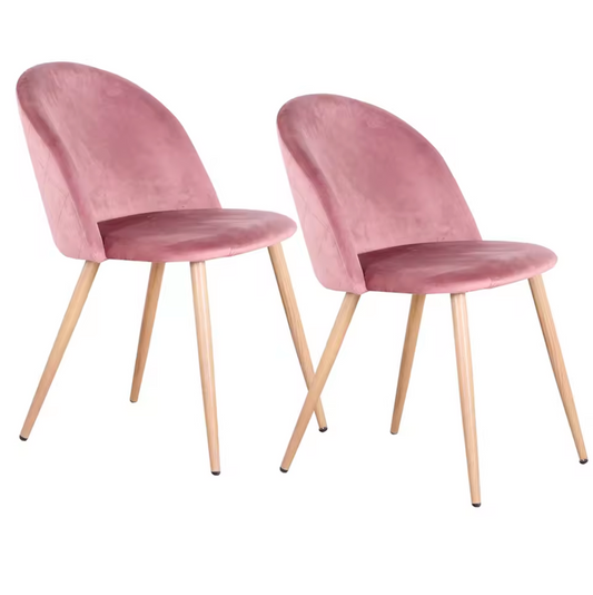 Set van 2/4/6 Fluwelen Eetkamerstoelen Roze – Zachte Zitting en Houten Poten