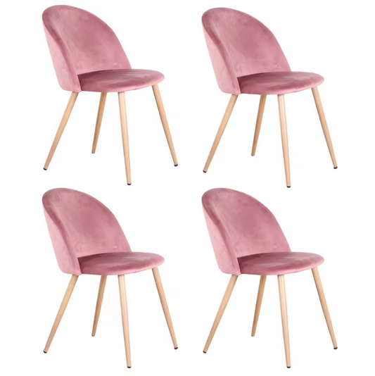 Set van 2/4/6 Fluwelen Eetkamerstoelen Roze – Zachte Zitting en Houten Poten
