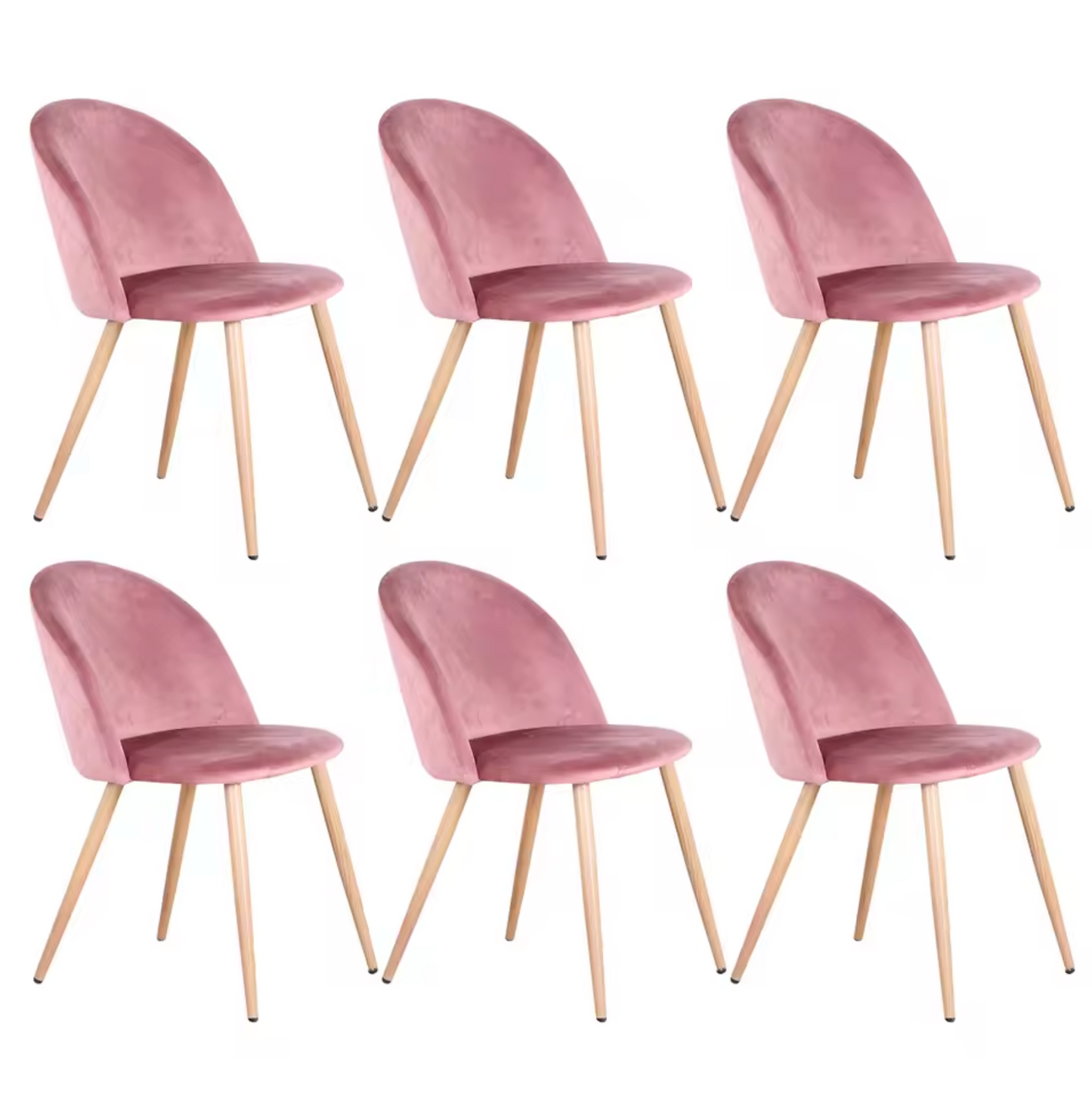 Set van 2/4/6 Fluwelen Eetkamerstoelen Roze – Zachte Zitting en Houten Poten