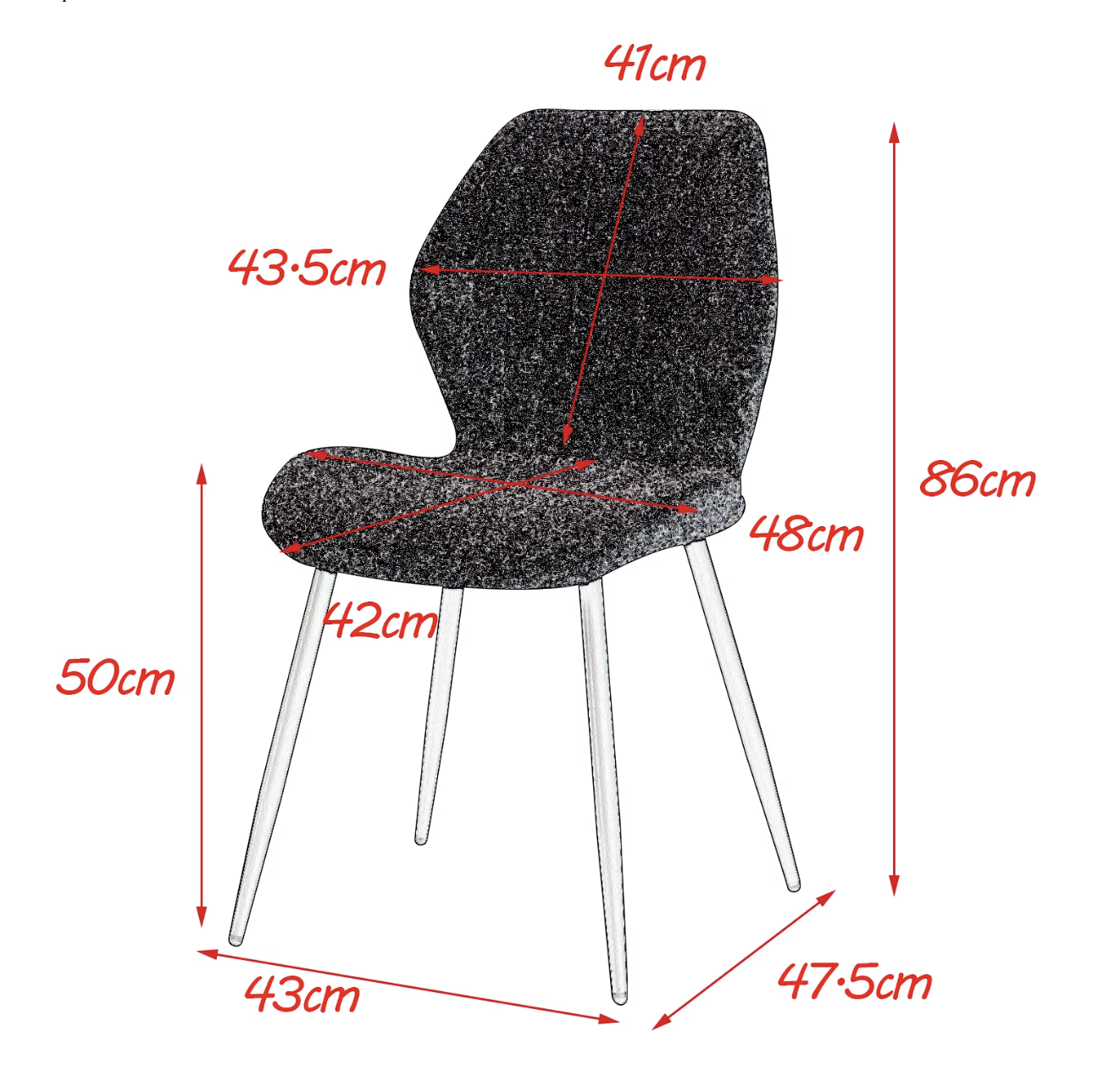 Set van 4 Moderne Eetkamerstoelen – Gevoerde Zitting & IJzeren Poten