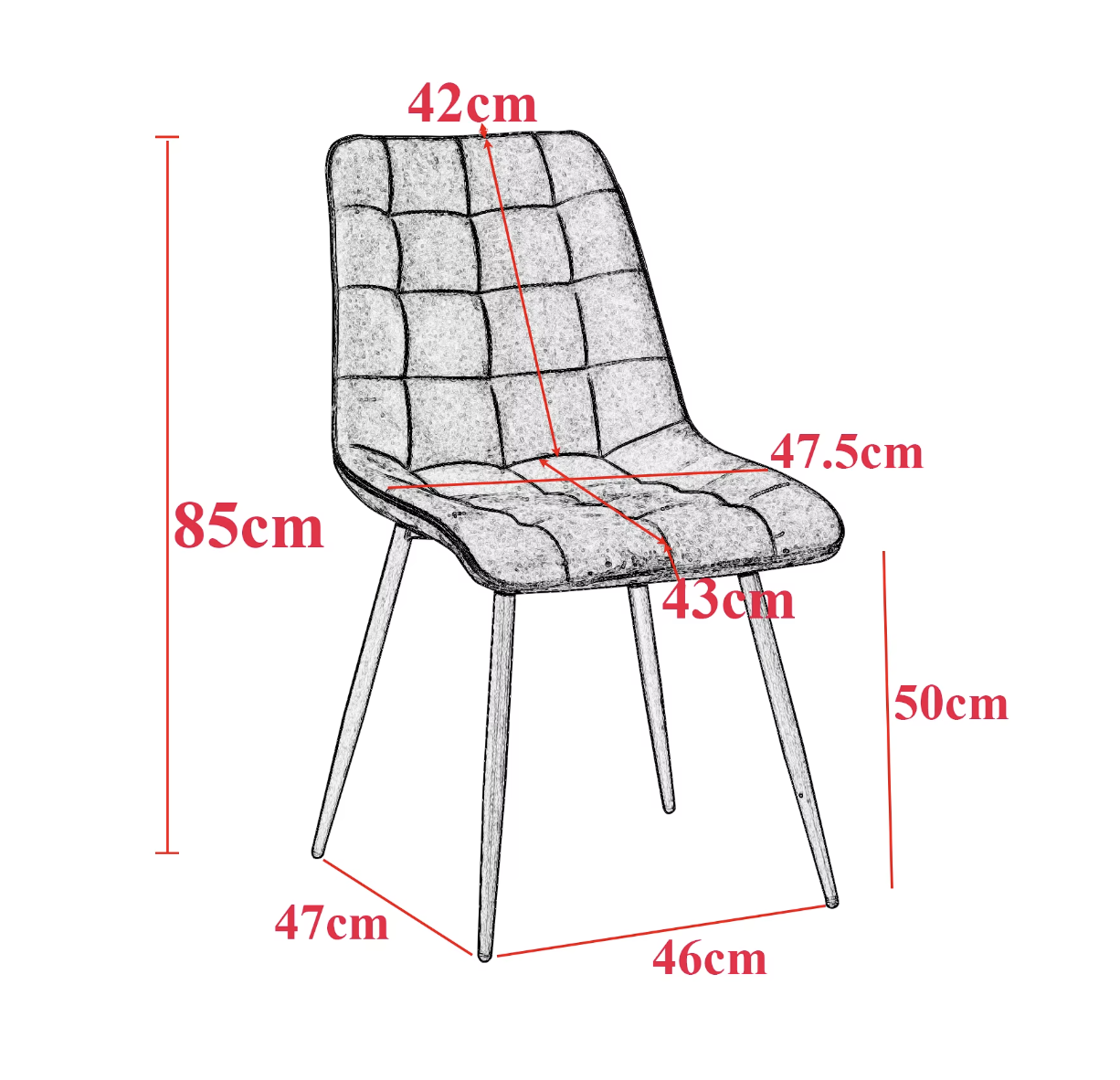 Set van 4 Moderne Eetkamerstoelen – Fluwelen Gewatteerde Zitting en IJzeren Poten