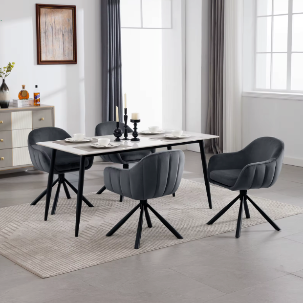 Set van 2 Ergonomische en Gestoffeerde Eetkamerstoelen