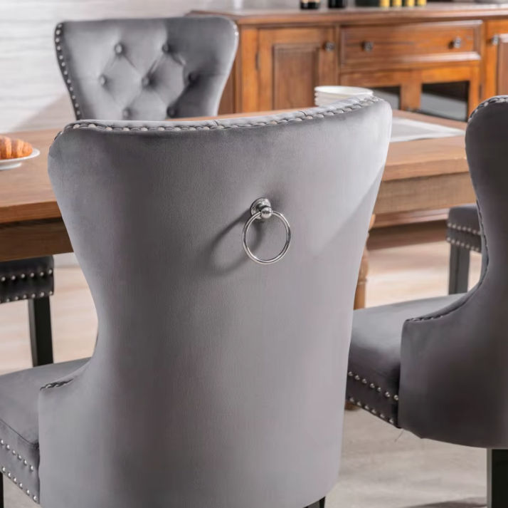 Set van 2 Fluwelen Eetkamerstoelen met Eikenhouten Poten