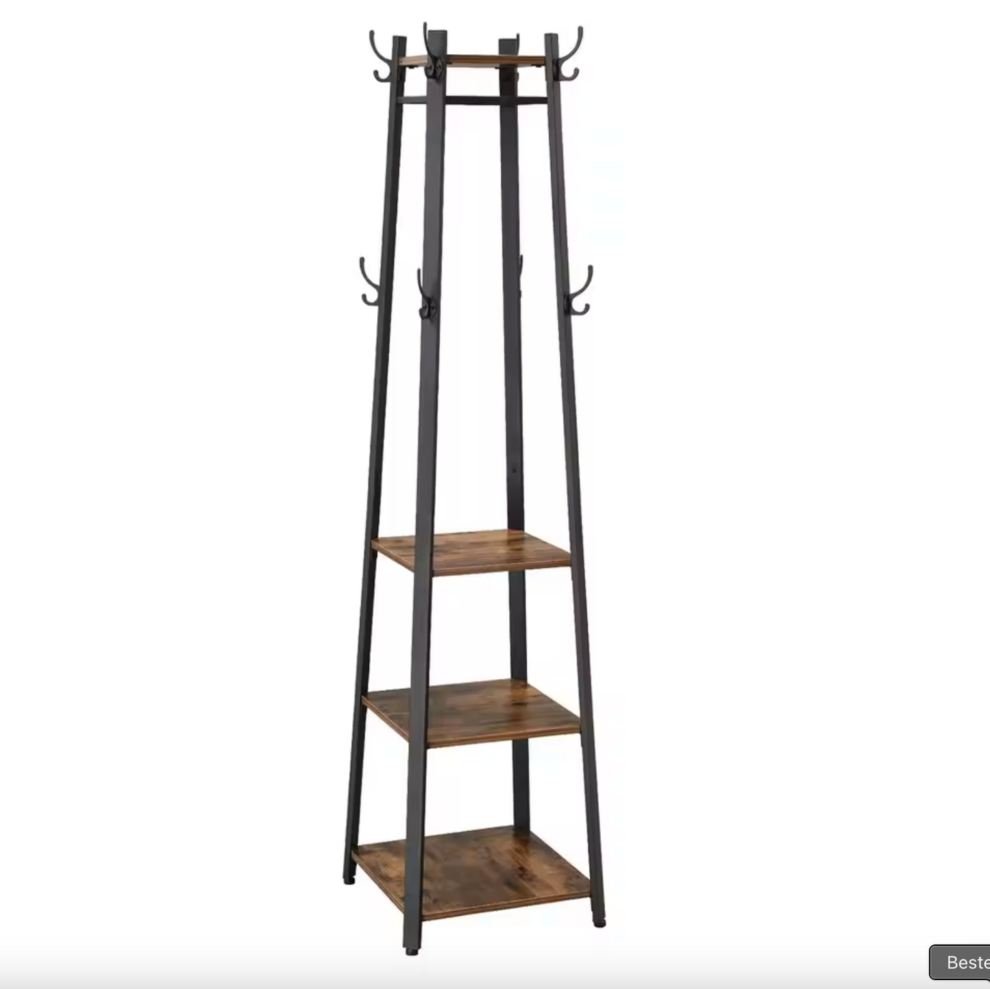 Vierkante Kapstok met 8 Haken en 3 Planken – Vintage Hout