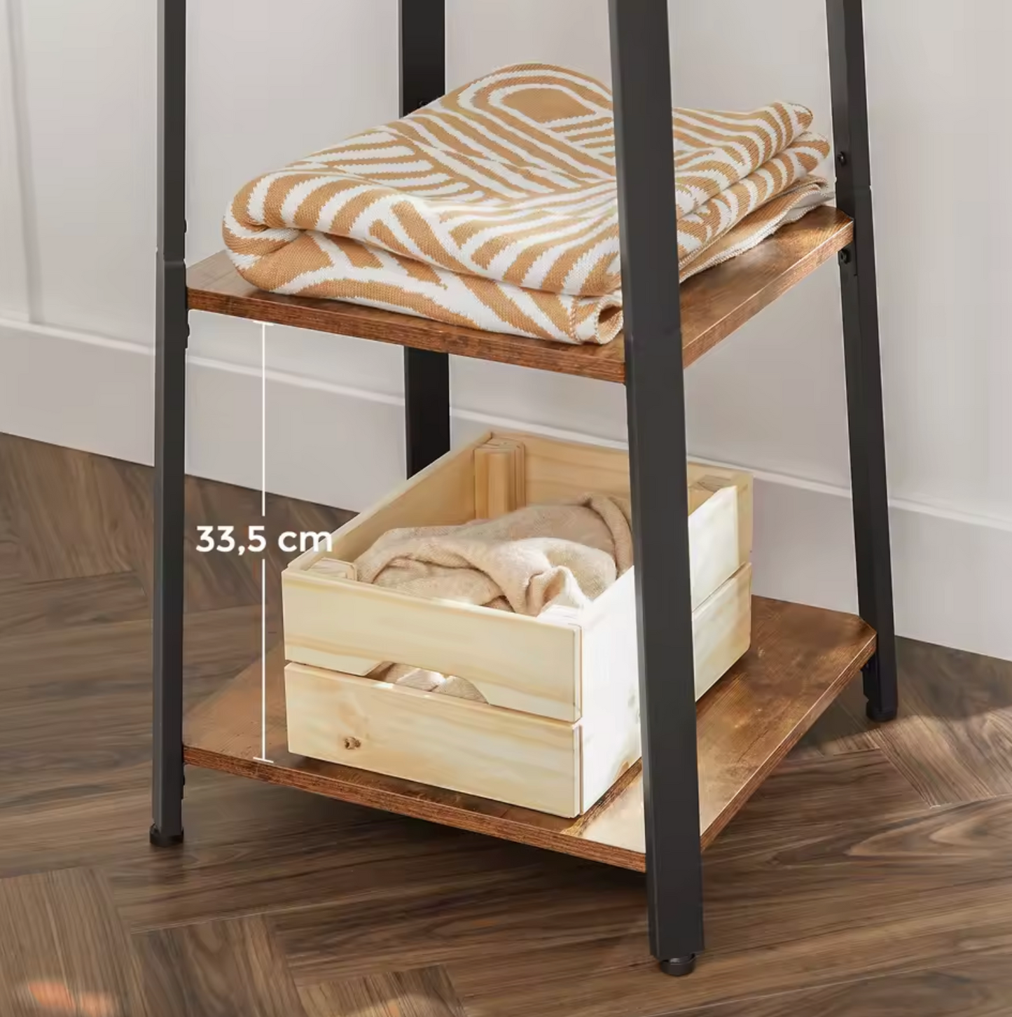 Vierkante Kapstok met 8 Haken en 3 Planken – Vintage Hout