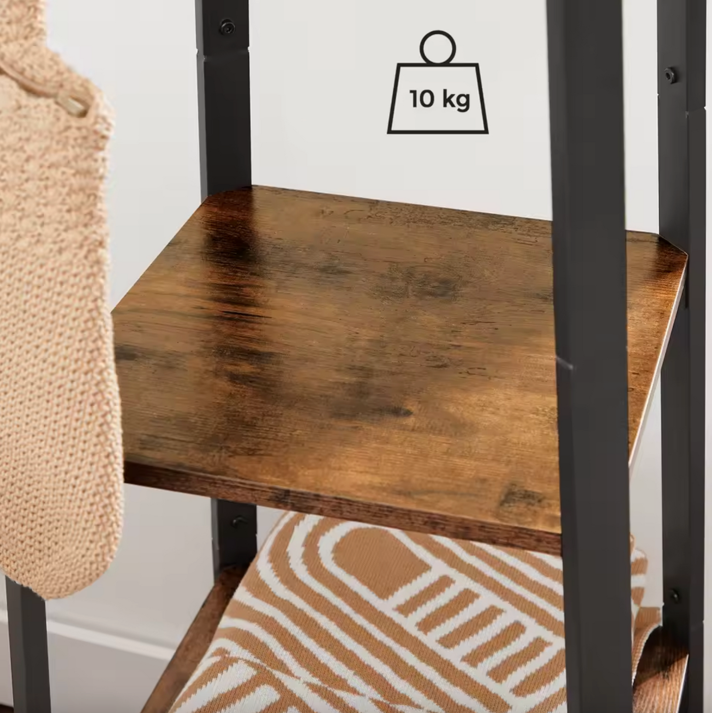 Vierkante Kapstok met 8 Haken en 3 Planken – Vintage Hout