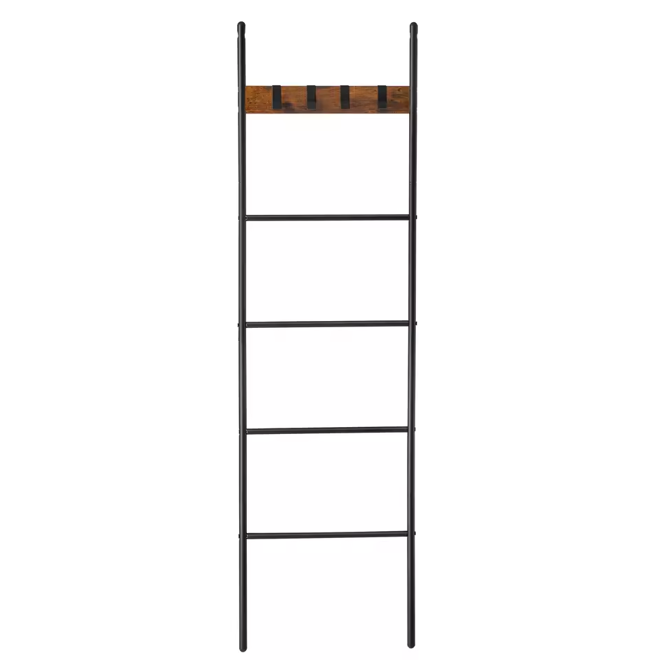 Industriële Handdoekladder met 5 Niveaus en 4 Haken - Vintage Hout