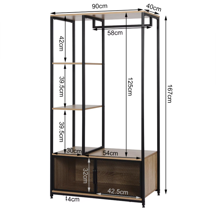 Sedia Vintage Kledingkast met Open Opbergrek en Kast