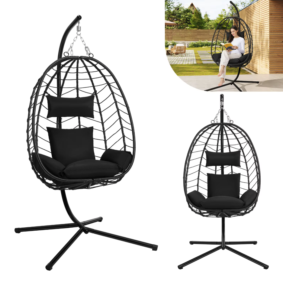 Hangstoel – Ei Stoel met Standaard – Hangende Schommelstoel met Kussens