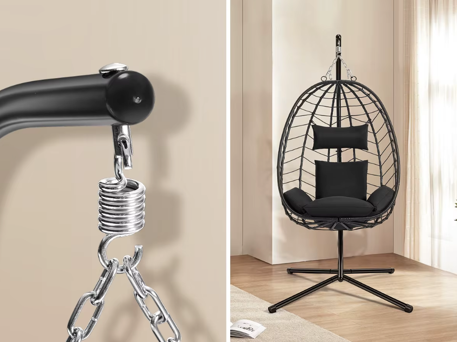 Hangstoel – Ei Stoel met Standaard – Hangende Schommelstoel met Kussens