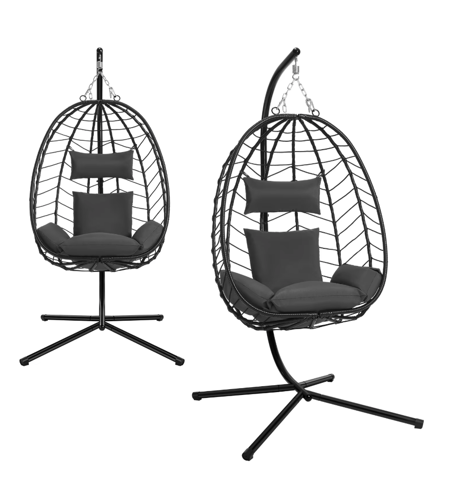 Hangstoel – Ei Stoel met Standaard – Hangende Schommelstoel met Kussens