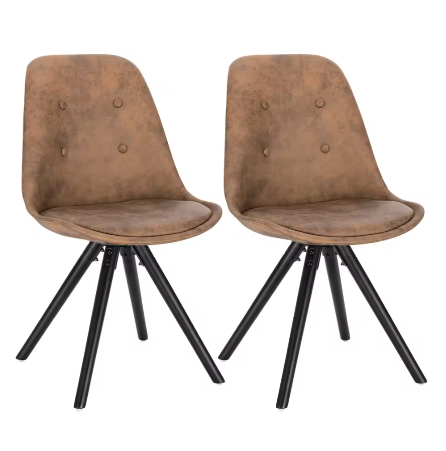 Set van 2 Nordic Eetkamerstoelen – Ontbijt en Keukenkruk met Rugleuning – Zacht Gewatteerde Zitting – Massief Houten Poten