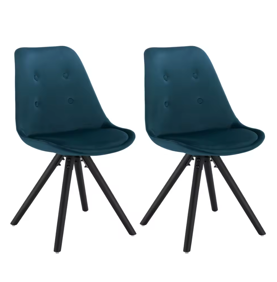 Set van 2 Nordic Eetkamerstoelen – Ontbijt en Keukenkruk met Rugleuning – Zacht Gewatteerde Zitting – Massief Houten Poten